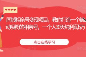 同城相亲号变现项目，教你打造一个被动吸粉的相亲号，一个人30天纯利润5万