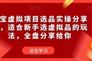 淘宝虚拟项目选品实操分享课，适合新手选虚拟品的玩法，全盘分享给你