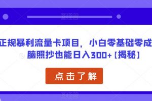 正规暴利流量卡项目，小白零基础零成本无脑照抄也能日入300+【揭秘】