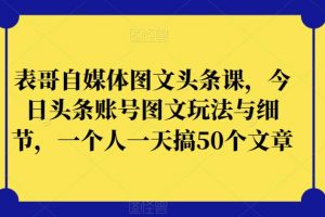 表哥自媒体图文头条课，今日头条账号图文玩法与细节，一个人一天搞50个文章