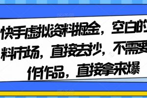快手虚拟资料掘金，空白的资料市场，直接去抄，不需要制作作品，直接拿来爆