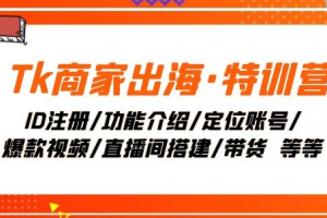 Tk商家出海·特训营：ID注册/功能介绍/定位账号/爆款视频/直播间搭建/带货