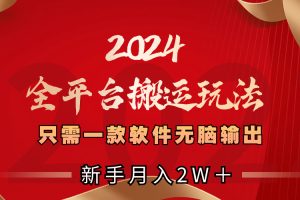 2024全平台搬运玩法，只需一款软件，无脑输出，新手也能月入2W＋