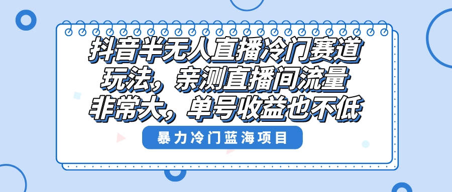 抖音半无人直播冷门赛道玩法，直播间流量非常大，单号收益也不低！插图