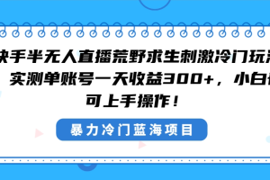 快手半无人直播荒野求生刺激冷门玩法，实测单账号一天收益300+，小白也…