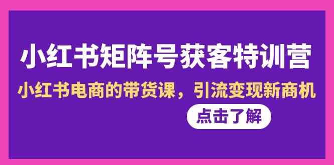 小红书-矩阵号获客特训营-第10期，小红书电商的带货课，引流变现新商机插图