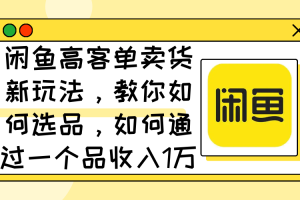 闲鱼高客单卖货新玩法，教你如何选品，如何通过一个品收入1万+