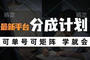 风口项目，最新平台分成计划，可单号 可矩阵单号轻松月入10000+