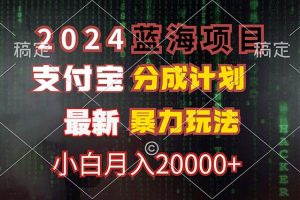 2024蓝海项目，支付宝分成计划，暴力玩法，刷爆播放量，小白月入20000+