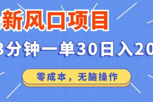 最新风口项目操作，3分钟一单30。日入2000左右，零成本，无脑操作。