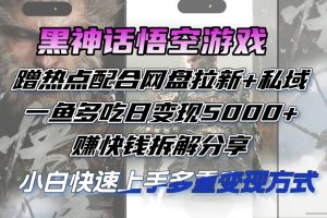 黑神话悟空游戏蹭热点配合网盘拉新+私域，一鱼多吃日变现5000+赚快钱拆…