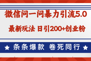 微信问一问最新引流5.0，日稳定引流200+创业粉，加爆微信，卷死同行