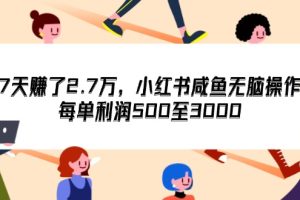 7天收了2.7万，小红书咸鱼无脑操作，每单利润500至3000