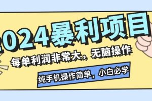 2024暴利项目，每单利润非常大，无脑操作，纯手机操作简单，小白必学项目