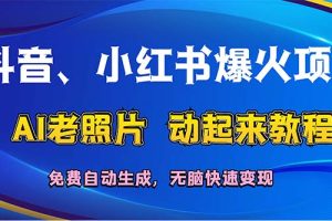 抖音、小红书爆火项目：AI老照片动起来教程，免费自动生成，无脑快速变…