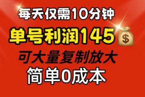 每天仅需10分钟，单号利润145 可复制放大 简单0成本