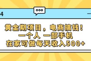 黄金期项目，电商搞钱！一个人，一部手机，在家可做，每天收入500+