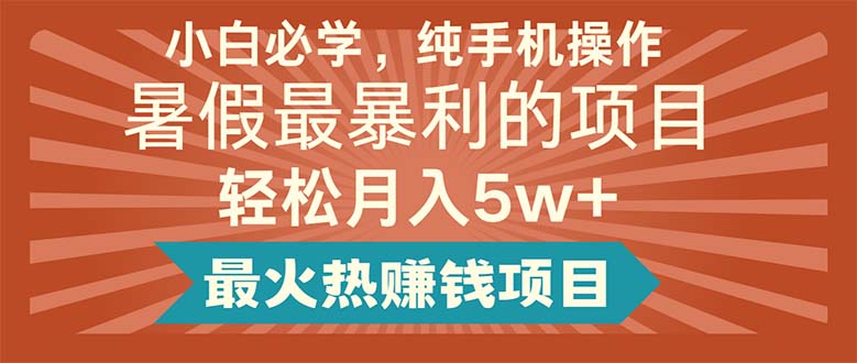 小白必学，纯手机操作，暑假最暴利的项目轻松月入5w+最火热赚钱项目插图