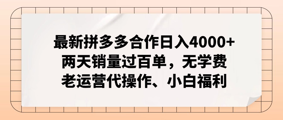 最新拼多多合作日入4000+两天销量过百单，无学费、老运营代操作、小白福利插图