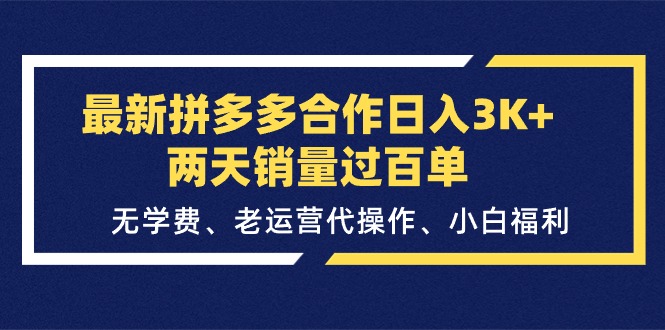 最新拼多多合作日入3K+两天销量过百单，无学费、老运营代操作、小白福利插图