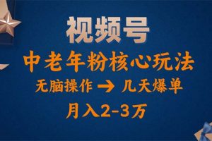 视频号火爆玩法，高端中老年粉核心打法，无脑操作，一天十分钟，月入两万