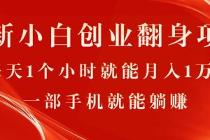 最新小白创业翻身项目，每天1个小时就能月入1万+，0门槛，一部手机就能…