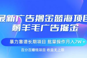 最新广告撸金蓝海项目，薅羊毛广告掘金 长期项目 批量操作月入2W＋