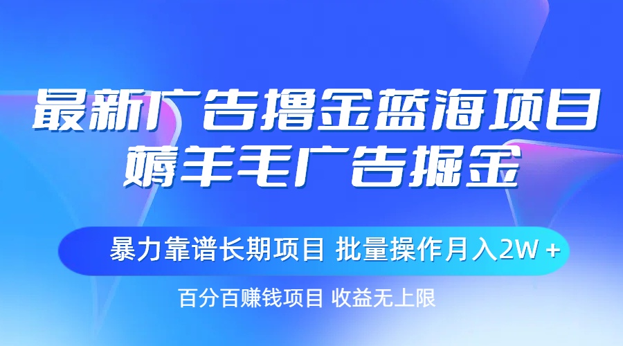 最新广告撸金蓝海项目，薅羊毛广告掘金 长期项目 批量操作月入2W＋插图