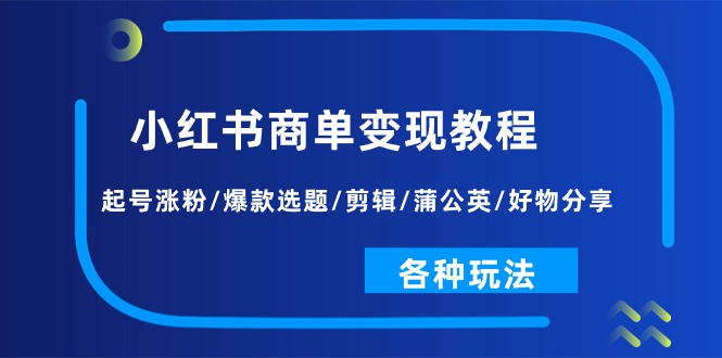 小红书商单变现教程：起号涨粉/爆款选题/剪辑/蒲公英/好物分享/各种玩法插图