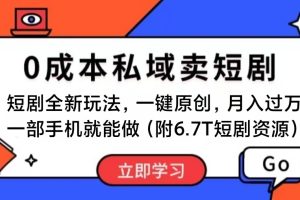 短剧最新玩法，0成本私域卖短剧，会复制粘贴即可月入过万，一部手机即…