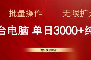 搜狐视频搬运，一台电脑单日3000+，批量操作，可无限扩大