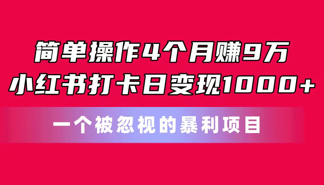 简单操作4个月赚9万！小红书打卡日变现1000+！一个被忽视的暴力项目插图