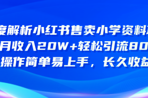 深度解析小红书售卖小学资料项目 8个月收入20W+轻松引流8000+操作简单…