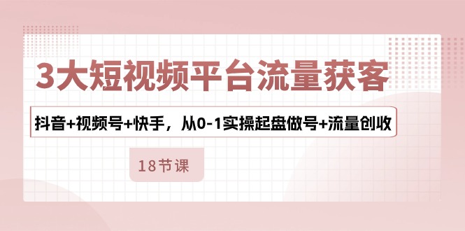 3大短视频平台流量获客，抖音+视频号+快手，从0-1实操起盘做号+流量创收插图