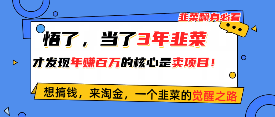 悟了，当了3年韭菜，才发现网赚圈年赚100万的核心是卖项目，含泪分享！插图