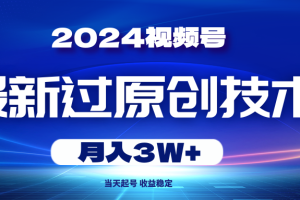 2024视频号最新过原创技术，当天起号，收益稳定，月入3W+