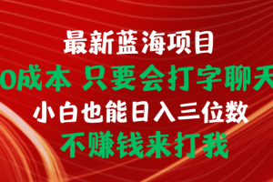 最新蓝海项目 0成本 只要会打字聊天 小白也能日入三位数 不赚钱来打我