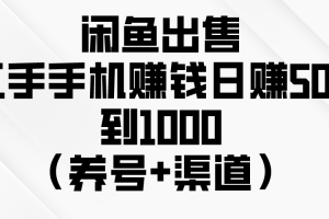 闲鱼出售二手手机赚钱，日赚500到1000（养号+渠道）