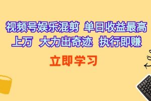 视频号娱乐混剪  单日收益最高上万   大力出奇迹   执行即赚