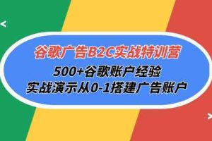 谷歌广告B2C实战特训营，500+谷歌账户经验，实战演示从0-1搭建广告账户