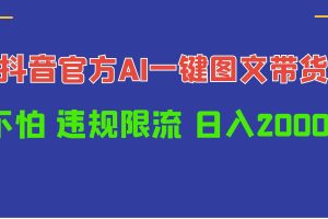 日入1000+抖音官方AI工具，一键图文带货，不怕违规限流