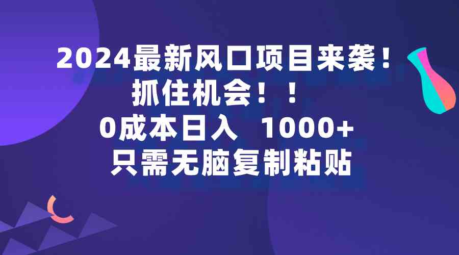 2024最新风口项目来袭，抓住机会，0成本一部手机日入1000+，只需无脑复…插图