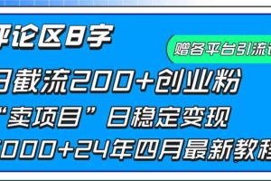 评论区8字日载流200+创业粉  日稳定变现5000+24年四月最新教程！