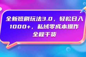 全新短剧玩法3.0，轻松日入1000+，私域零成本操作，全程干货