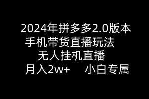 2024年拼多多2.0版本，手机带货直播玩法，无人挂机直播， 月入2w+， 小…