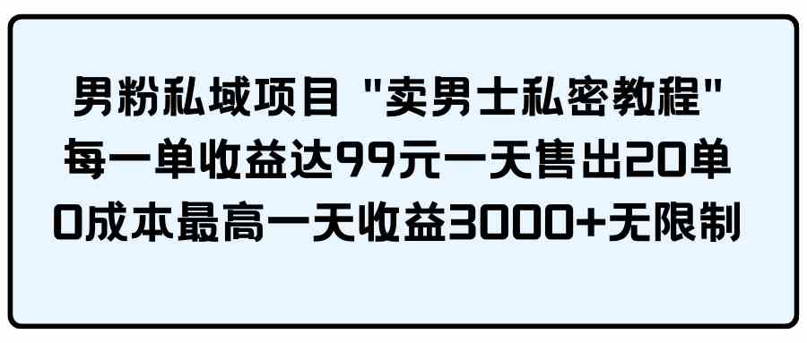 男粉私域项目 "卖男士私密教程" 每一单收益达99元一天售出20单插图