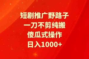 短剧推广野路子，一刀不剪纯搬运，傻瓜式操作，日入1000+