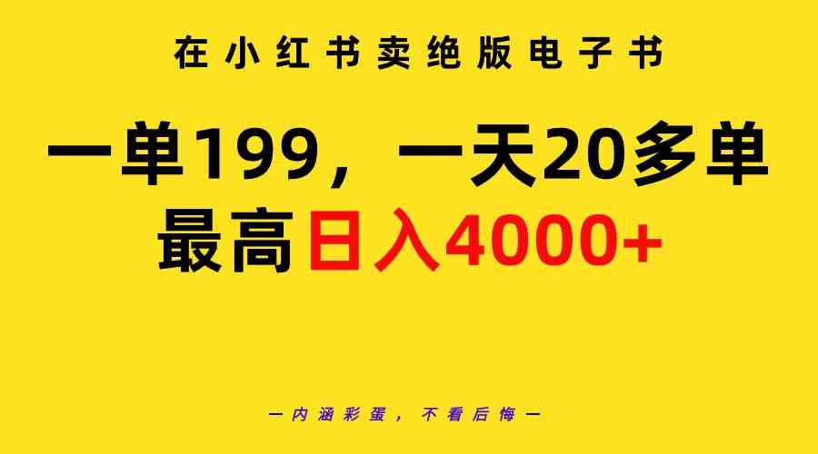 在小红书卖绝版电子书，一单199 一天最多搞20多单，最高日入4000+教程+资料插图