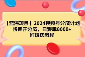 【蓝海项目】2024视频号分成计划，快速开分成，日爆单8000+，附玩法教程