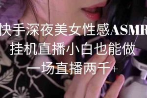 快手深夜美女性感ASMR挂机直播，小白也能做，一场直播两千+